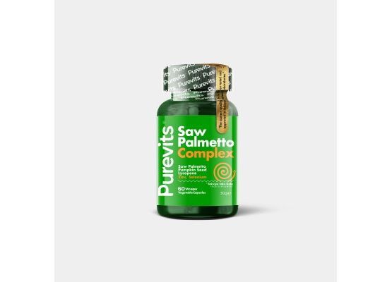 PUREVITS Saw Palmetto Complex - Cüce Palmiye - Çinko- Kabak Çekirdeği Ekstratı - Likopen - Selenyum -60 Adet Vegan Kapsül